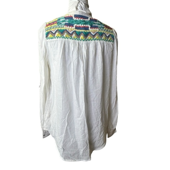 New Anthropologie Isato White Gauzy Embroidered Beaded Peasant Blouse Small - Picture 3 of 9